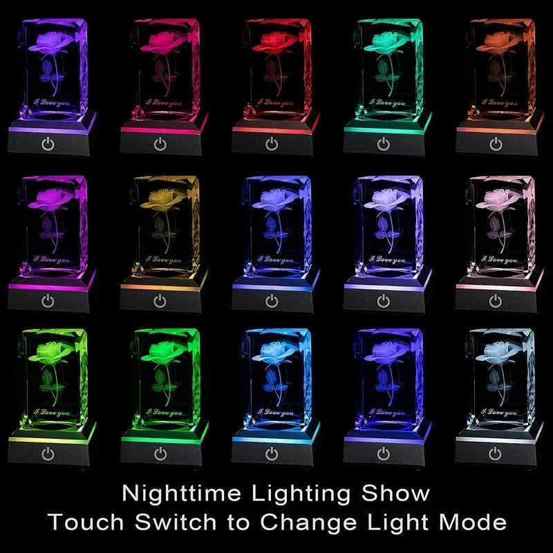 3D Rose Crystal LED Colorful Night Light