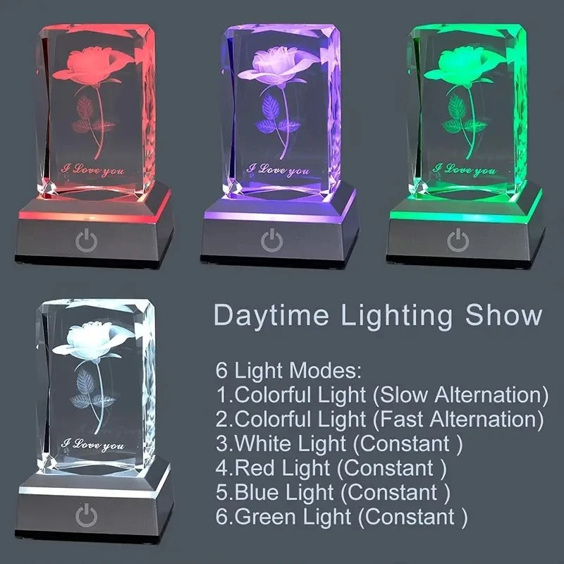 3D Rose Crystal LED Colorful Night Light